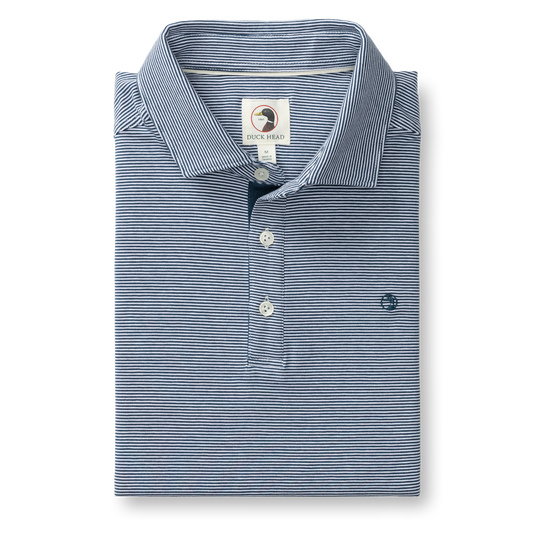 Duck Head Hanover Pima Cotton Jersey Stripe Polo- Mallard Blue