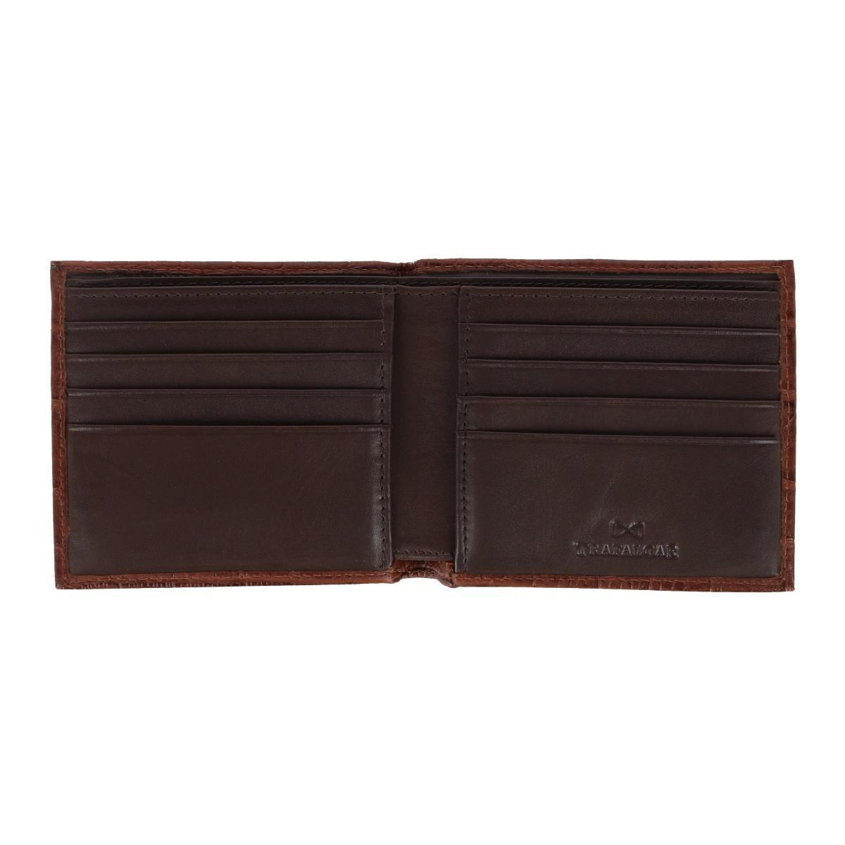 Esteban Croco Embossed Leather 8 Slot Bi-Fold Wallet - Brown