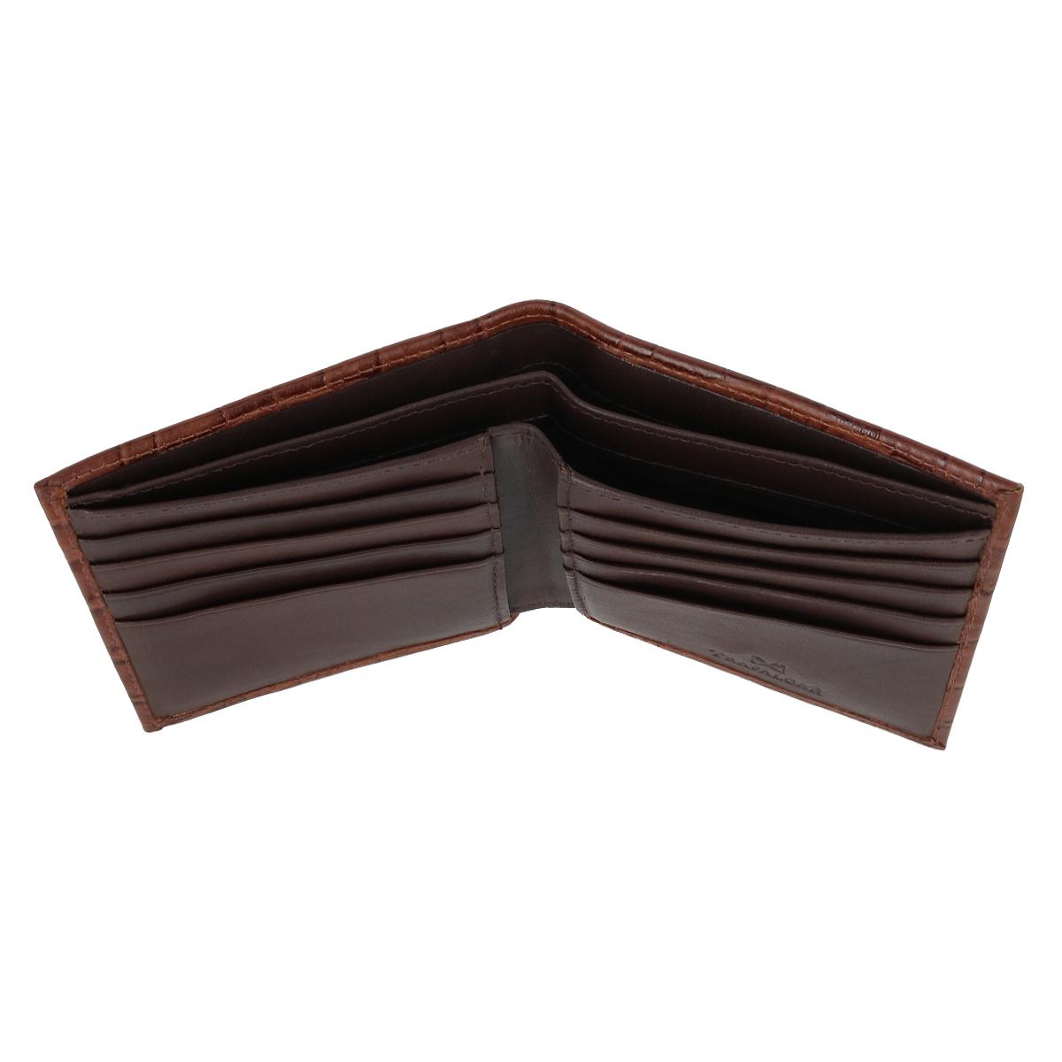 Esteban Croco Embossed Leather 8 Slot Bi-Fold Wallet - Brown