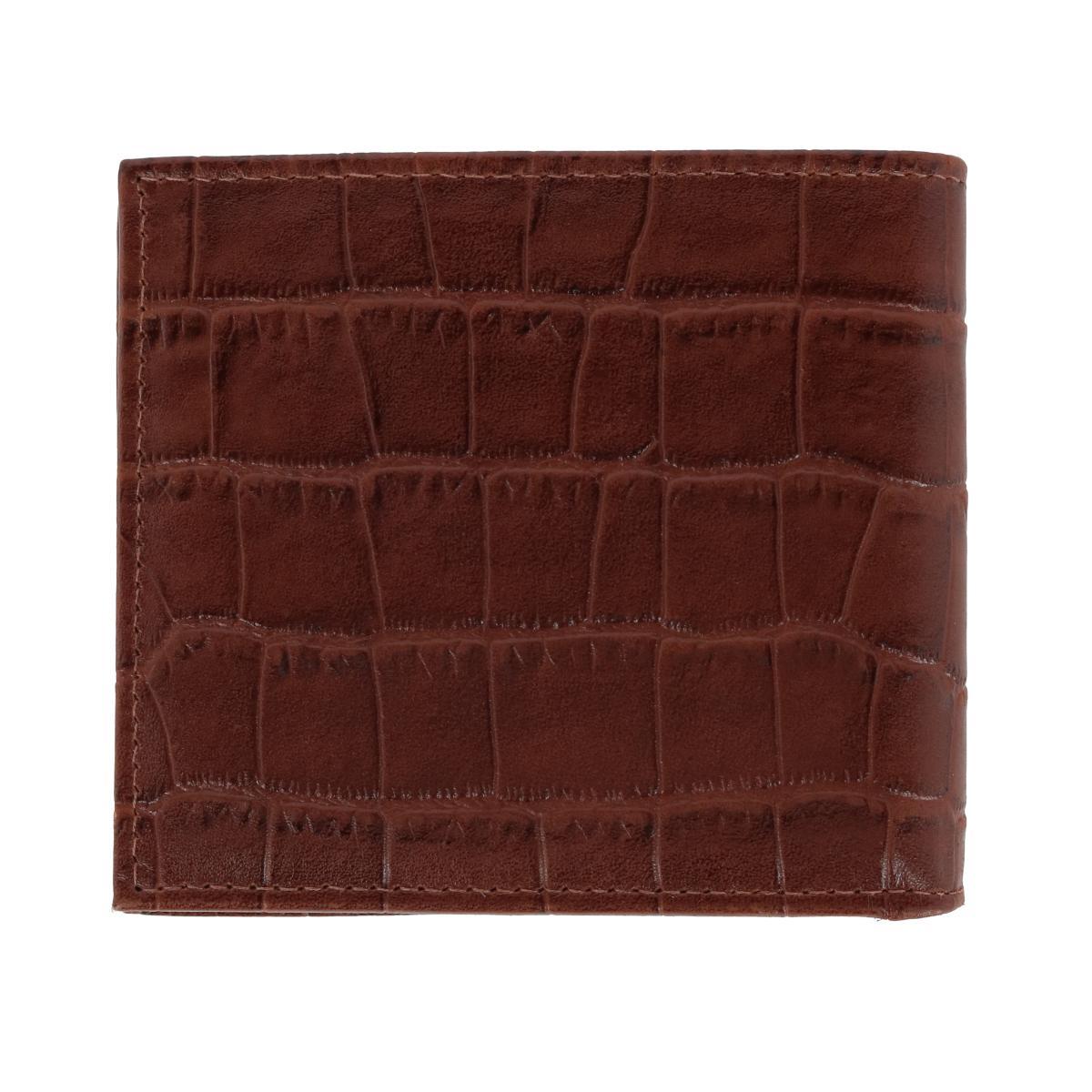 Esteban Croco Embossed Leather 8 Slot Bi-Fold Wallet - Brown