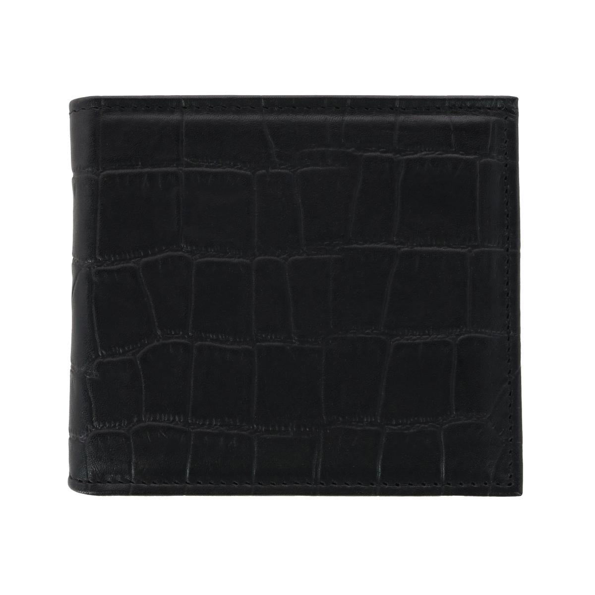 Esteban Croco Embossed Leather 8 Slot Bi-Fold Wallet - Black