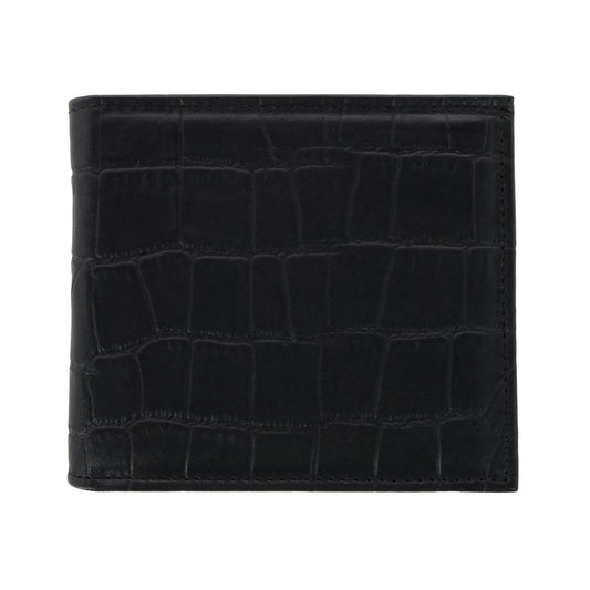 Esteban Croco Embossed Leather 8 Slot Bi-Fold Wallet - Black