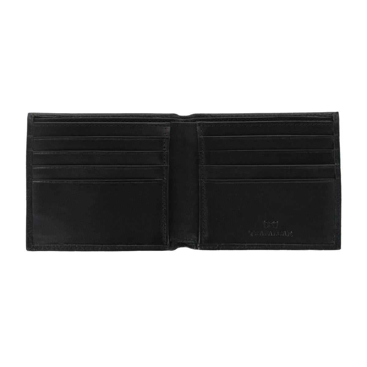 Esteban Croco Embossed Leather 8 Slot Bi-Fold Wallet - Black