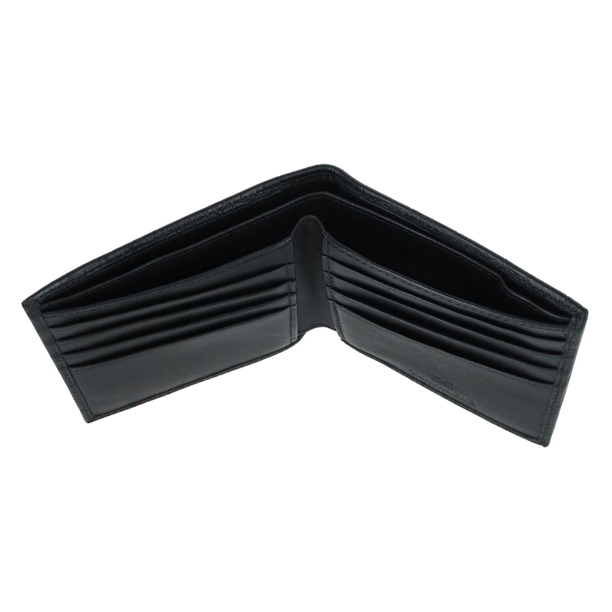 Esteban Croco Embossed Leather 8 Slot Bi-Fold Wallet - Black